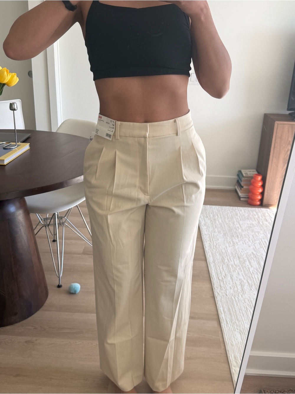 Uniqlo Cream Tailored Pleated Trousers
